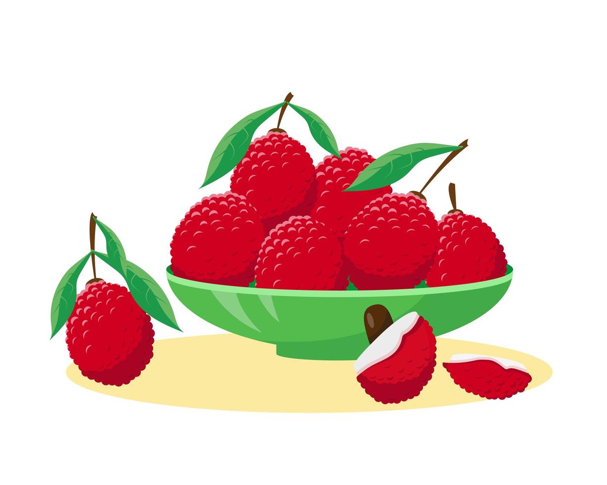 Lychee fresh fruits in the plate vector