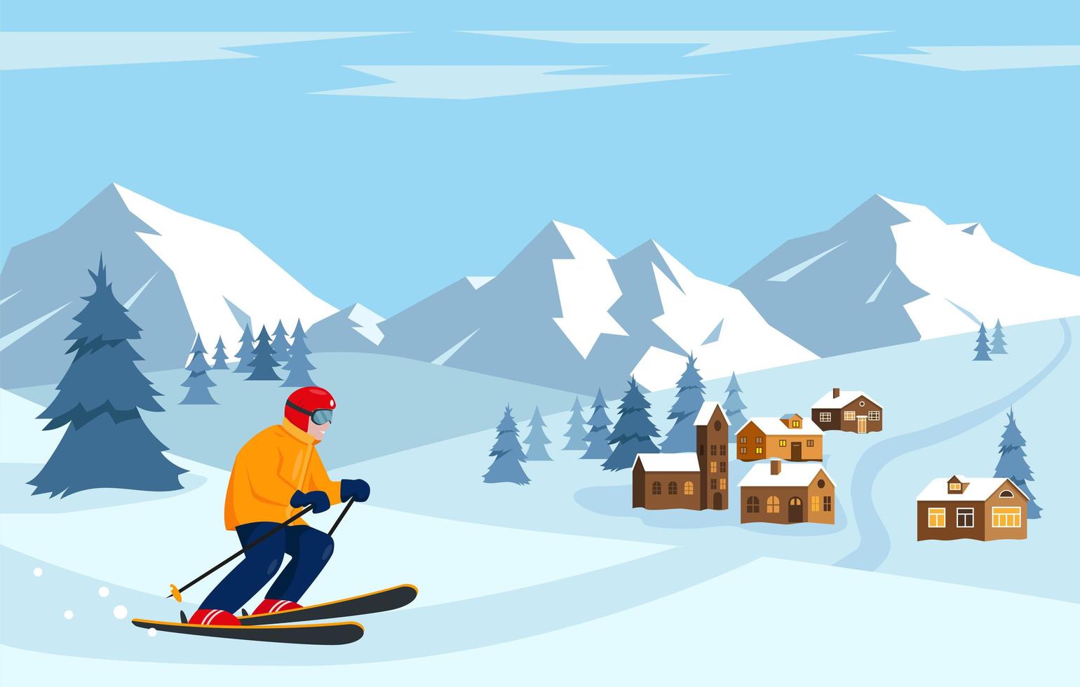 esquiador en las montañas nevadas. paisaje de invierno vector