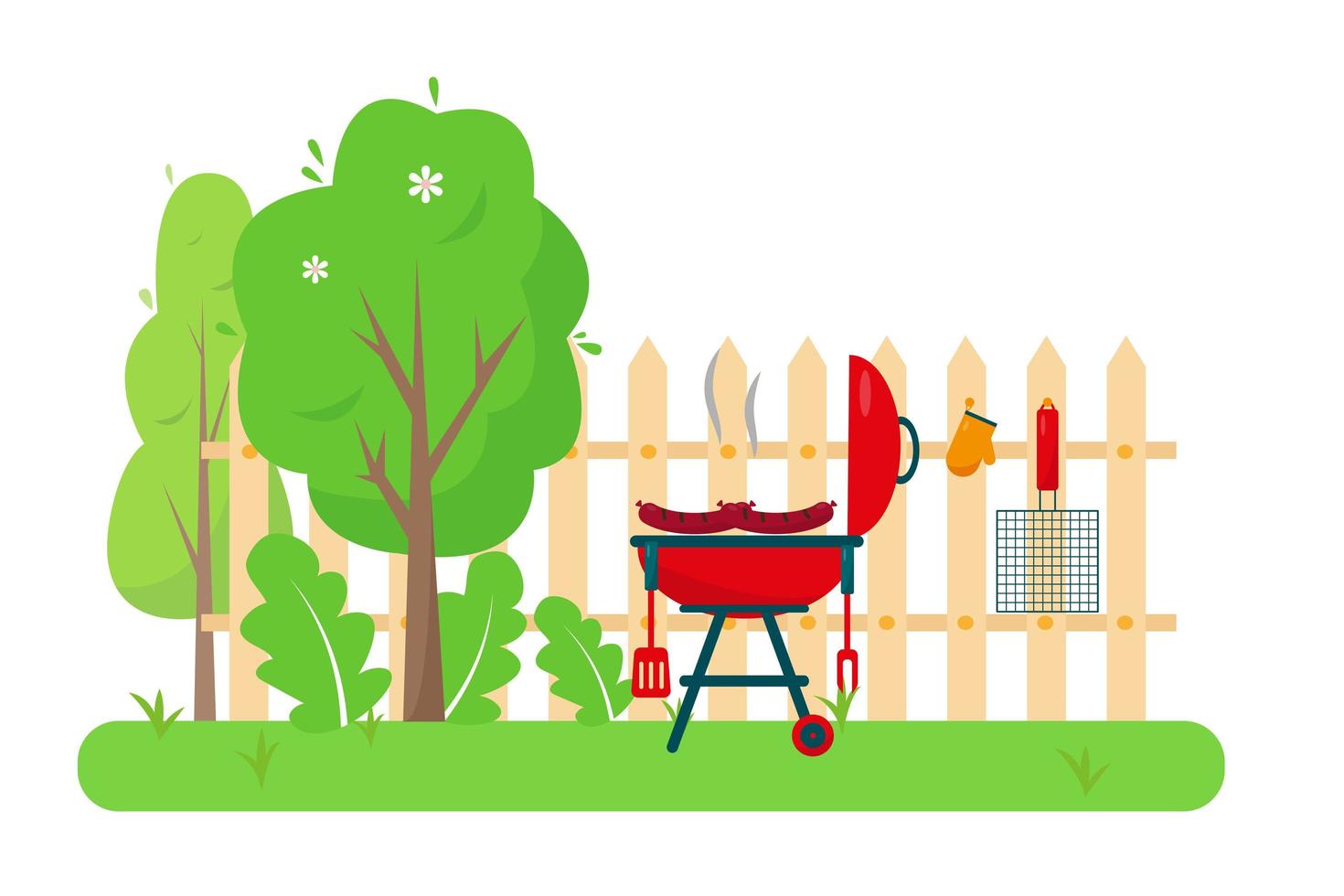 Barbecue in garden or in park vector illustration.