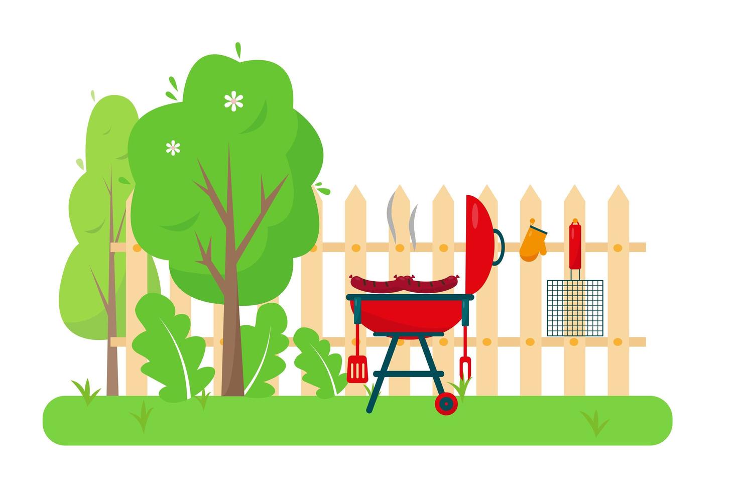 barbacoa en el jardín o en la ilustración del vector del parque.