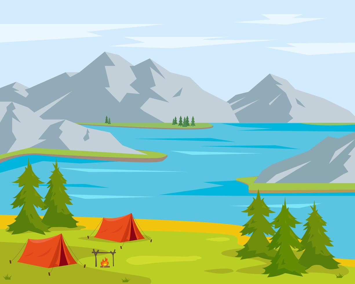 paisaje de campamento de verano. concepto de tiempo para viajar. vector