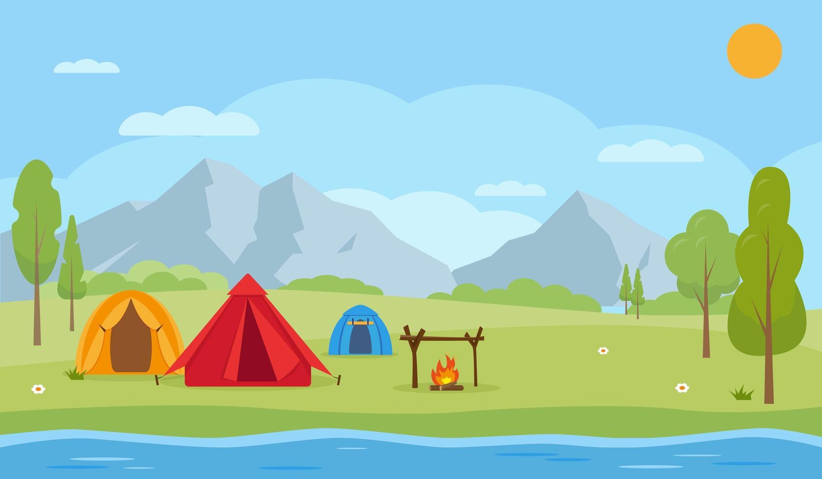 paisaje de camping de verano de campo. concepto de viaje vector
