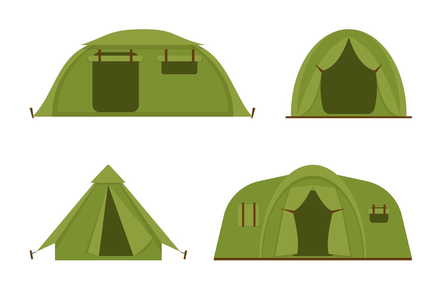 Tourist camp tents set vector icons illustration.