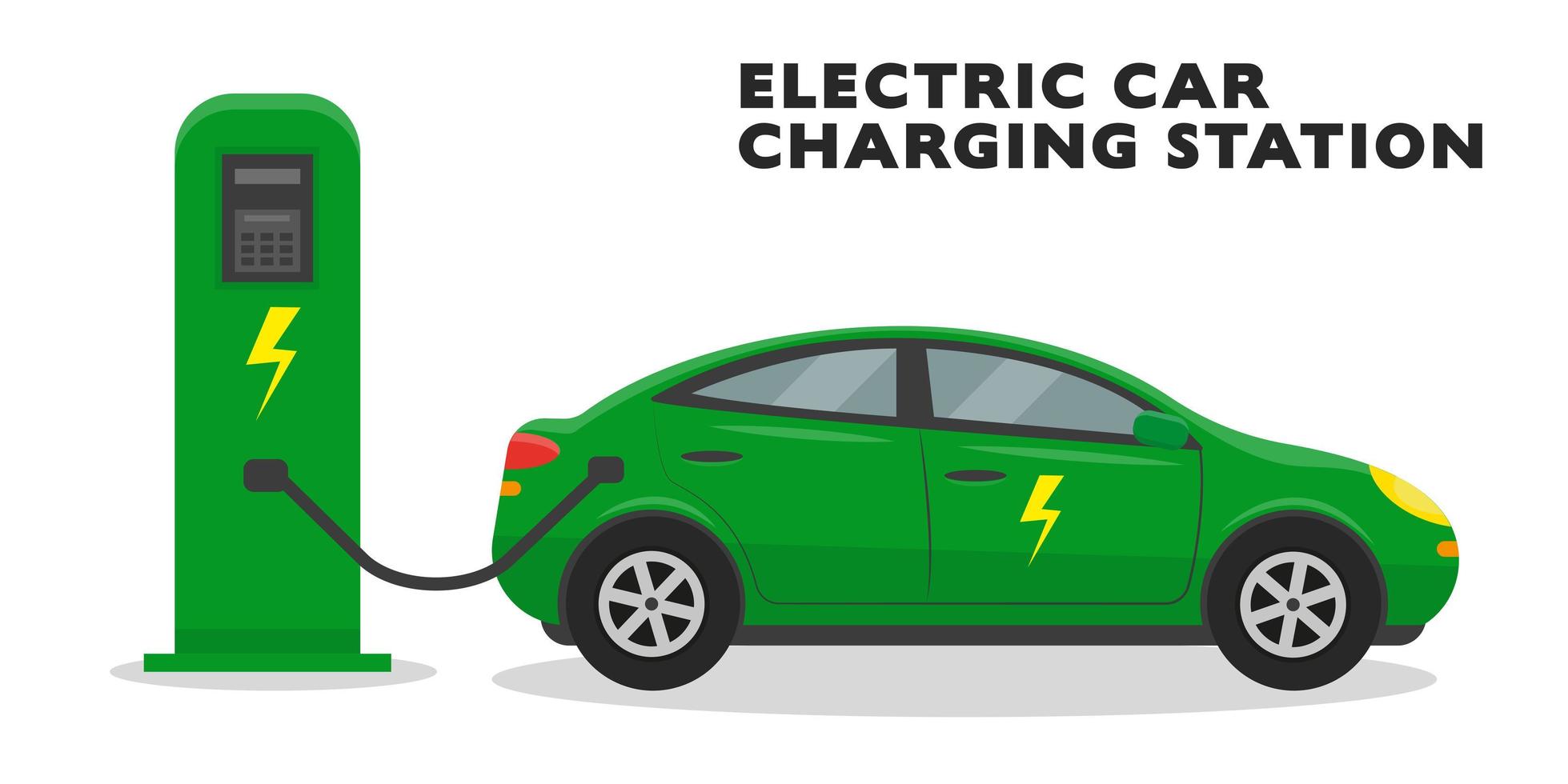 Green electric car at the charging station vector