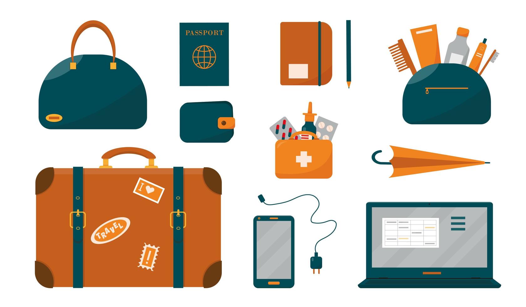 Suitcase and things for business trevaling vector