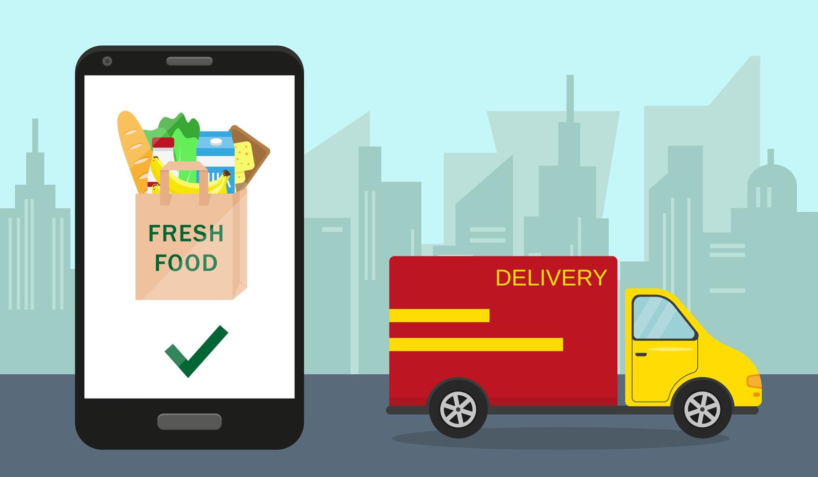 Food delivery and online order concept. vector