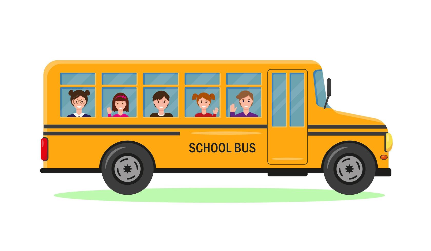 Yellow school bus with smiling pupils. vector