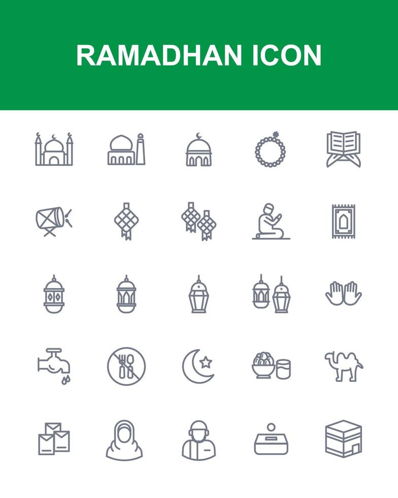 paquete de paquete de conjunto de iconos de 25 ramadhan moeslim vector