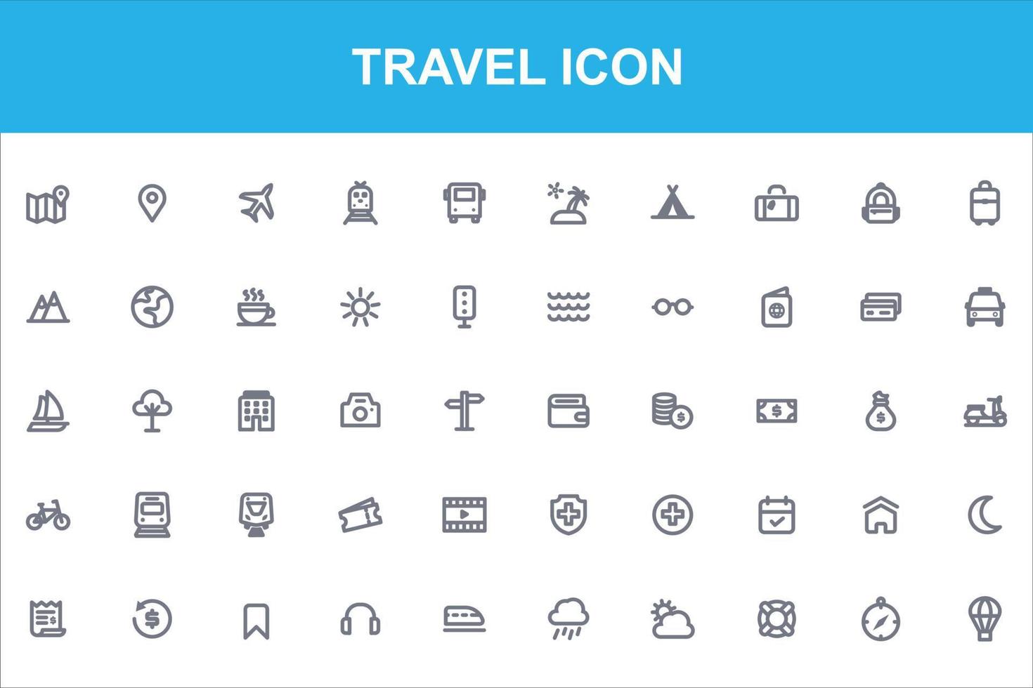 paquete de paquete de 50 iconos de viaje vector