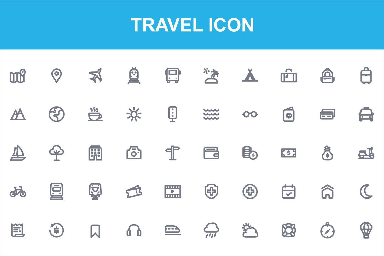 50 travel icon set pack bundle vector