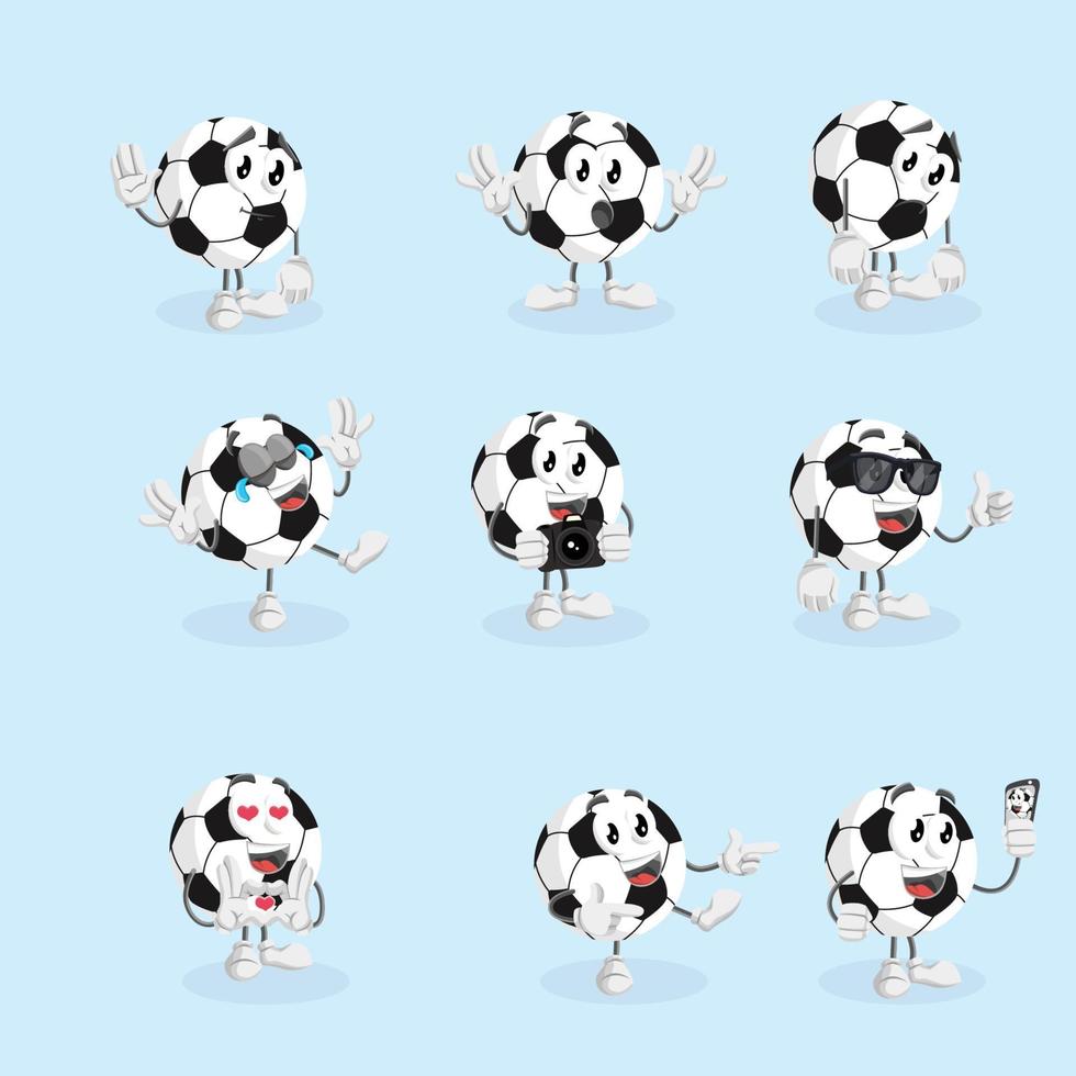 bola fútbol personaje dibujos animados ilustración mascota conjunto paquete vector