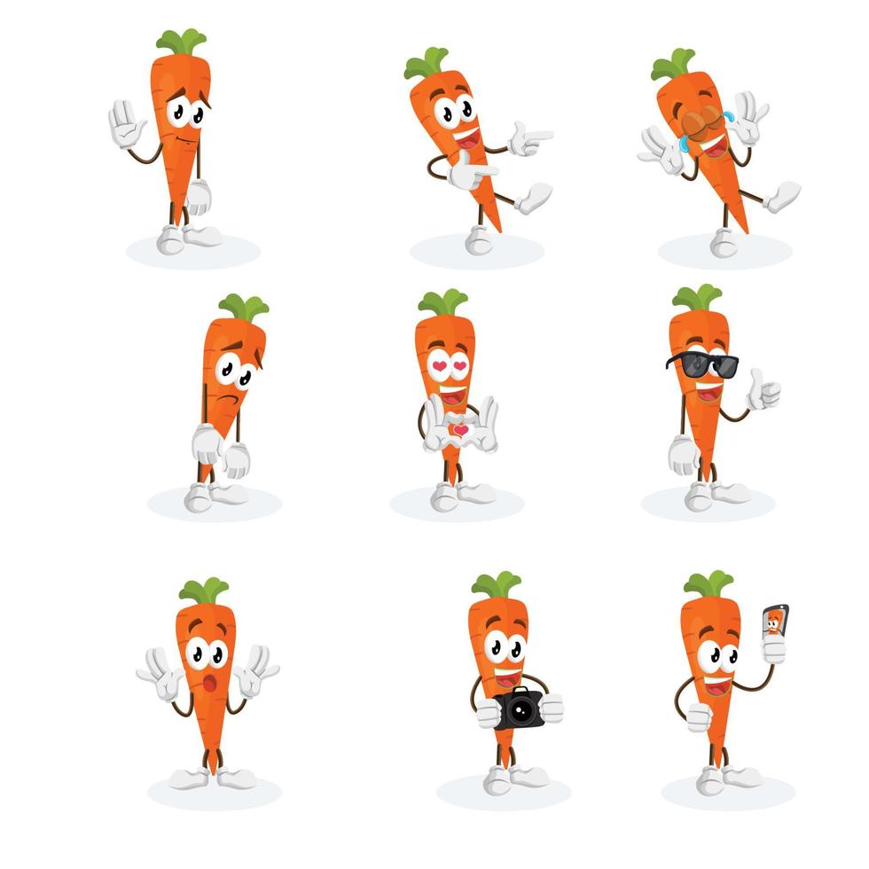 carrot cartoon character mascot logo set bundle vector