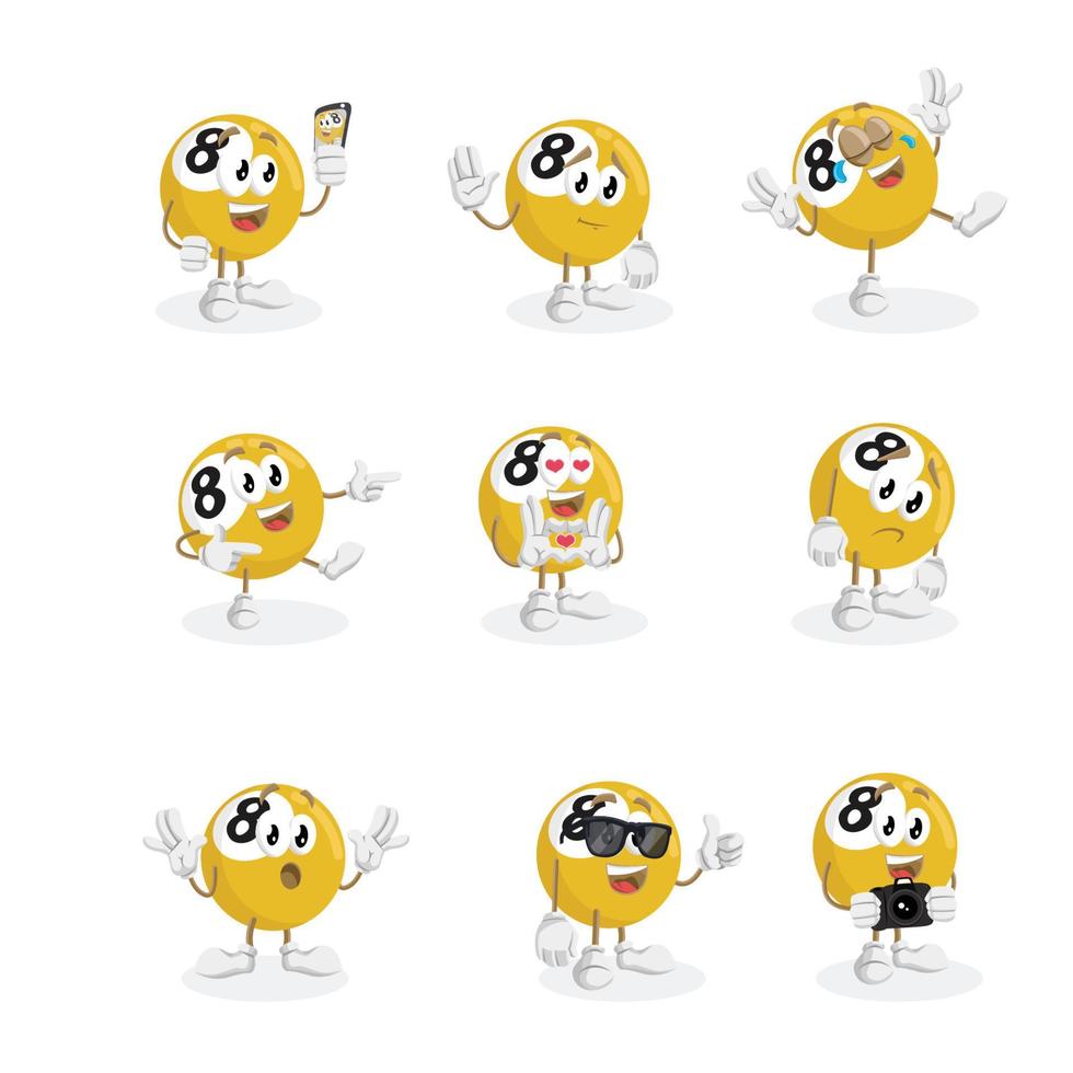 billiards number eight character cartoon illustration mascot set bundle vector