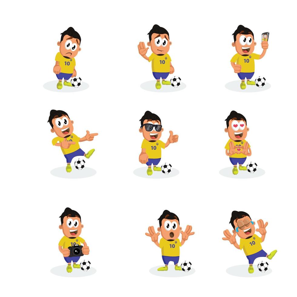 soccer player cartoon character mascot logo illustration set bundle vector