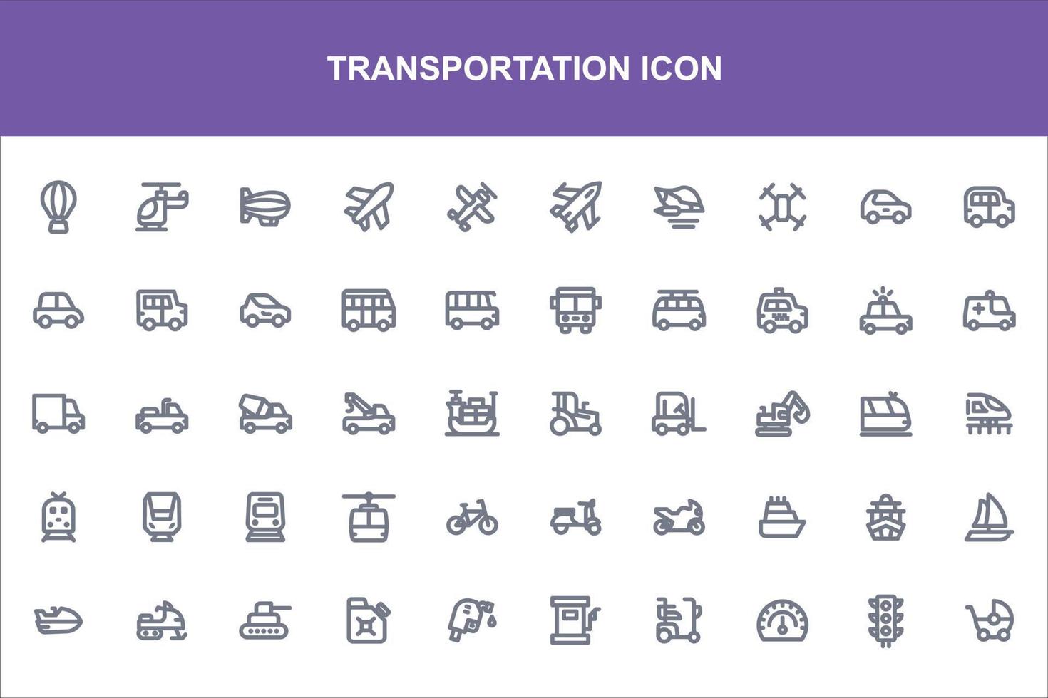 Paquete de paquete de 50 iconos de transporte vector