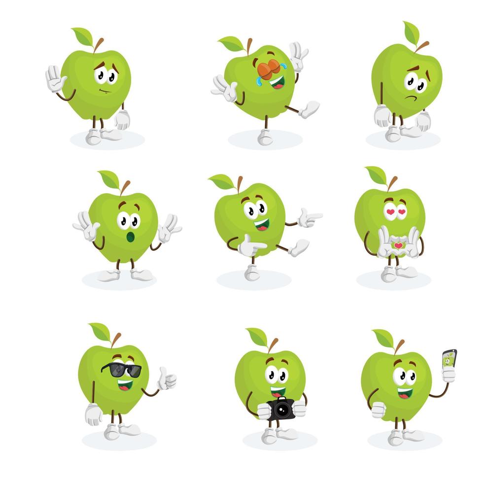 paquete completo de mascota de dibujos animados de personaje de manzana vector