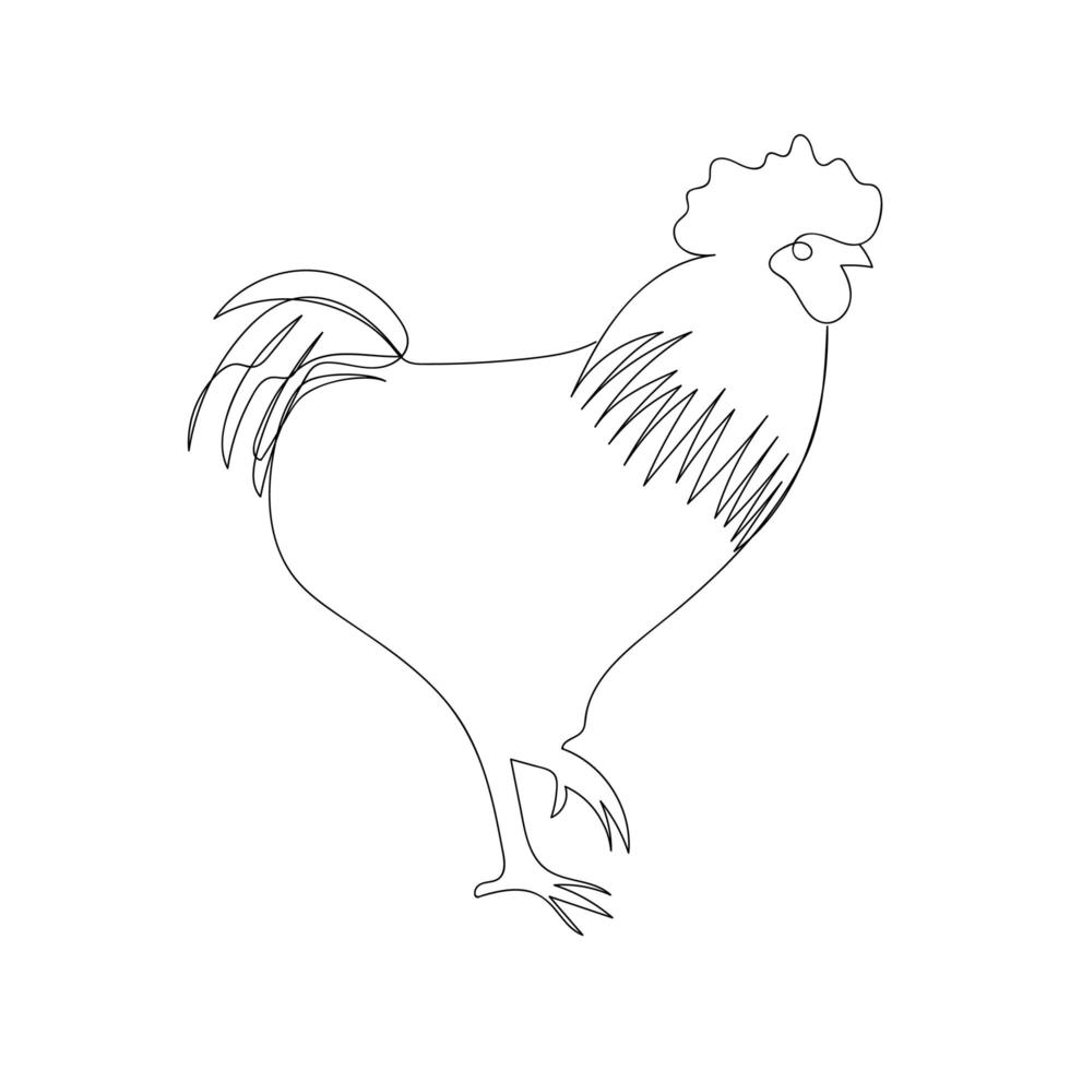 Rooster one line drawing vector. Minimalism design of cock animal illustration. Hand drawn sketch design of chicken good for tattoo or poster. vector