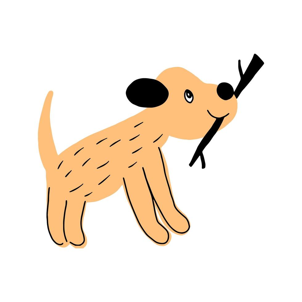 lindo perro dibujos animados dibujados a mano ilustración vectorial. se puede utilizar para la impresión de camisetas, diseño de moda para niños, tarjeta de invitación para baby shower. vector