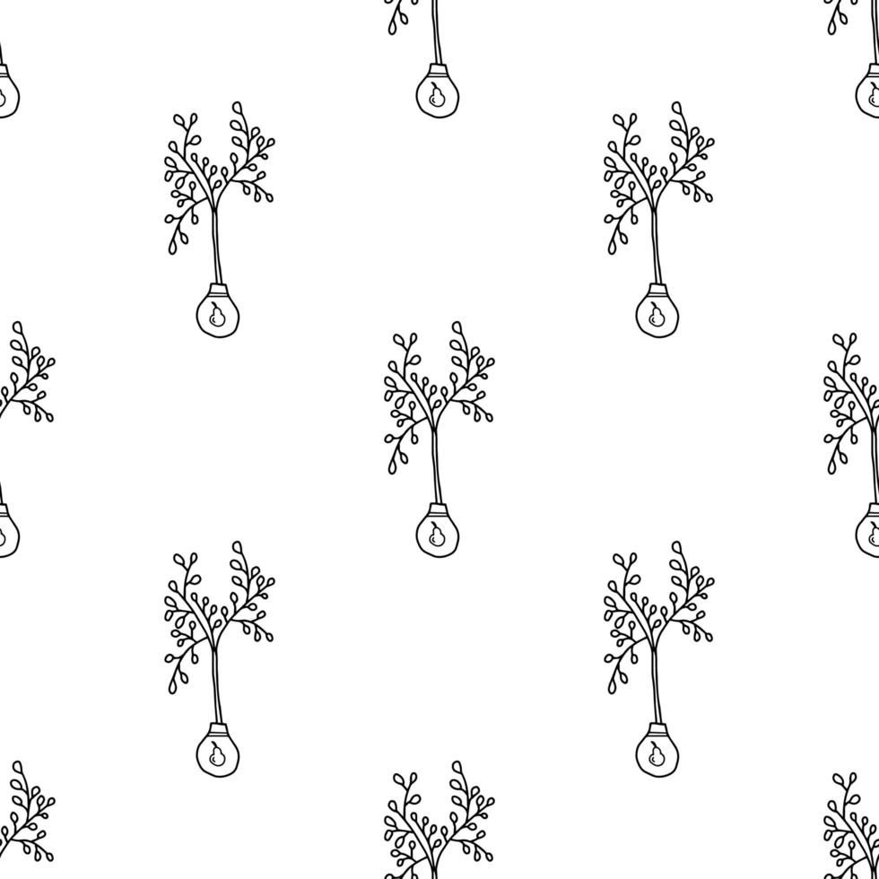 Seamless pattern with young pear trees, hand drawn, vector illustration.