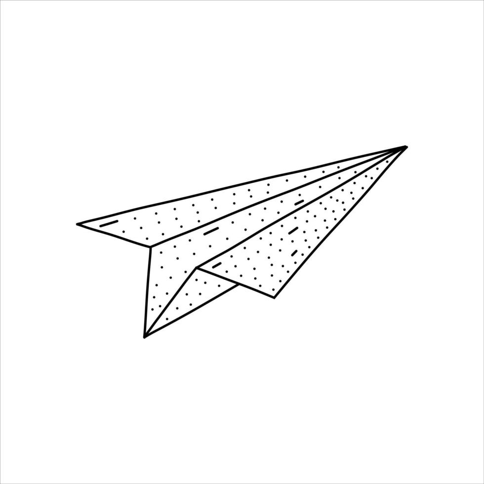 icono de avión de papel dibujado a mano en estilo de fideos. icono de vector de avión de papel de dibujos animados para diseño web aislado sobre fondo blanco.