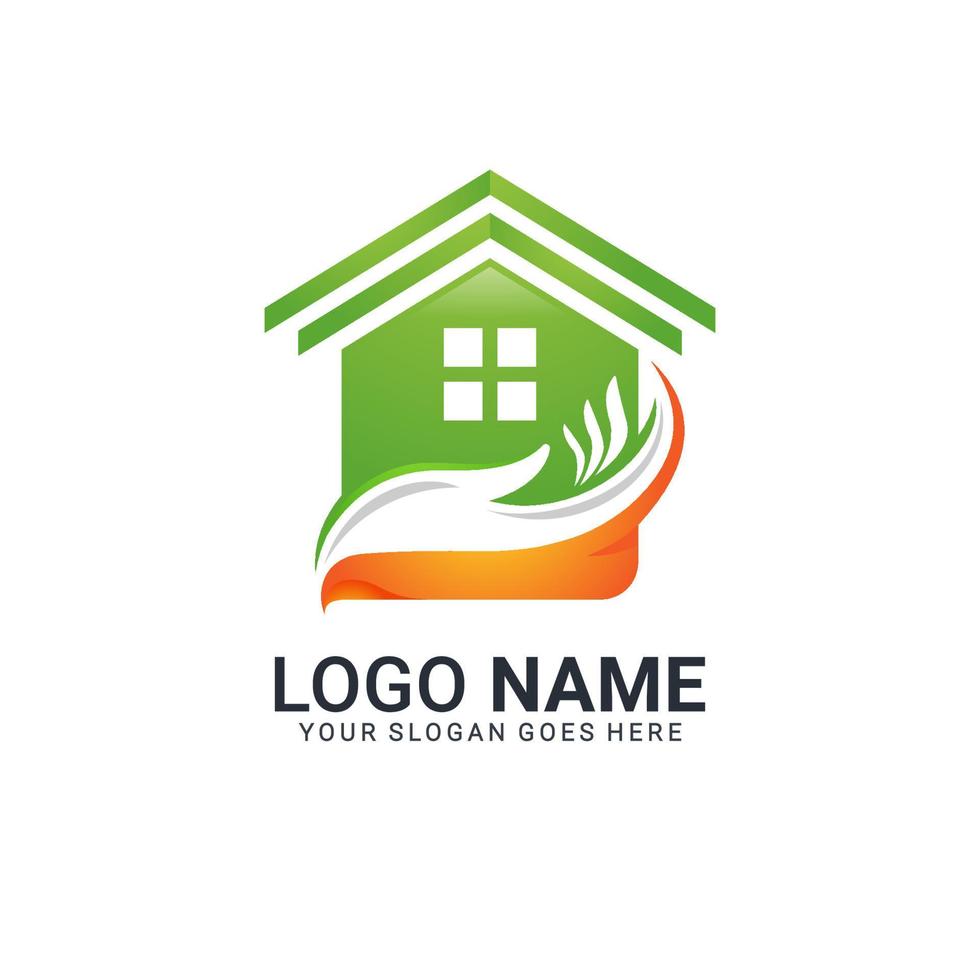 Abstract Modern House Combined with Hand Shape Logo Design. vector