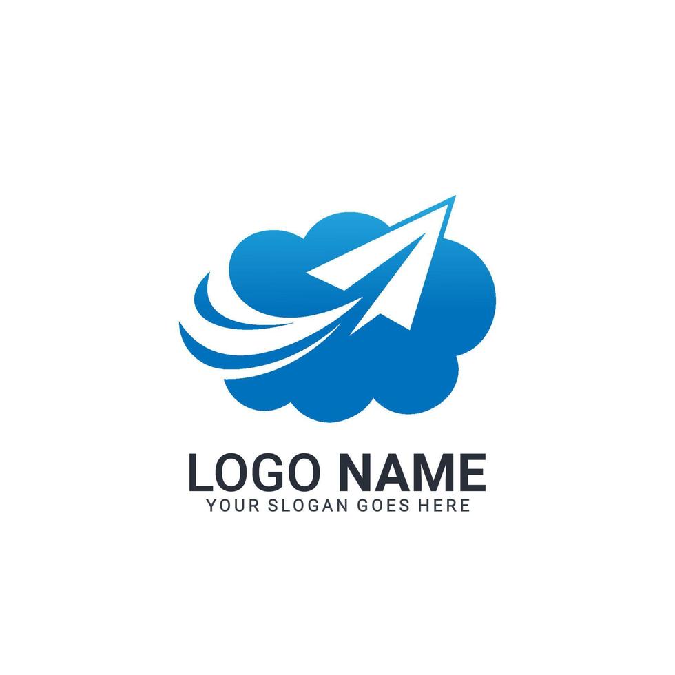 Abstract Blue Cloud And Plane Silhouette Combination Logo Design. vector
