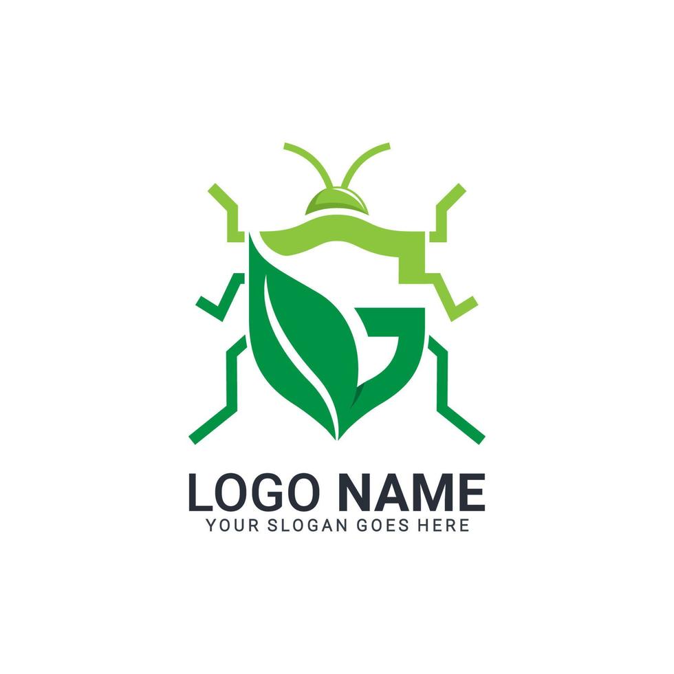 diseño de logotipo de insecto y escudo verde vector