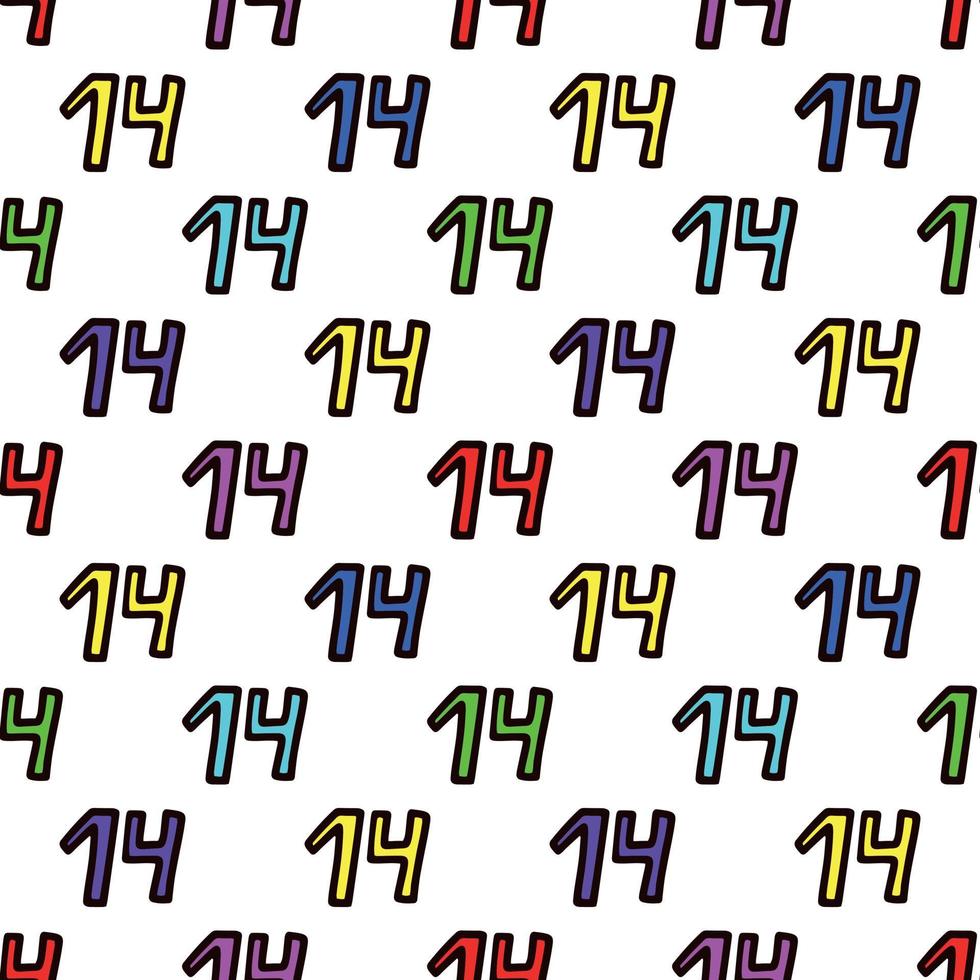 Seamless pattern with multicolored number 14 . Vector illustration