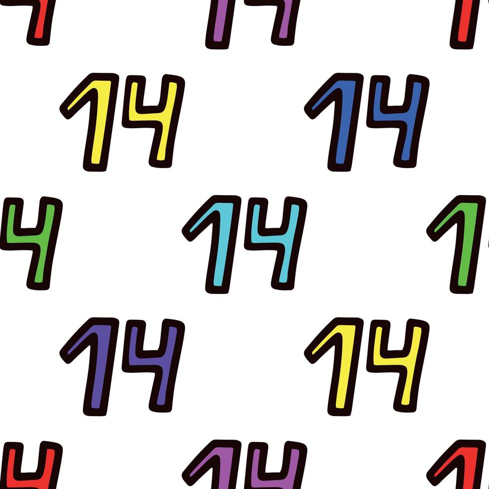 Seamless pattern with multicolored number 14 . Vector illustration