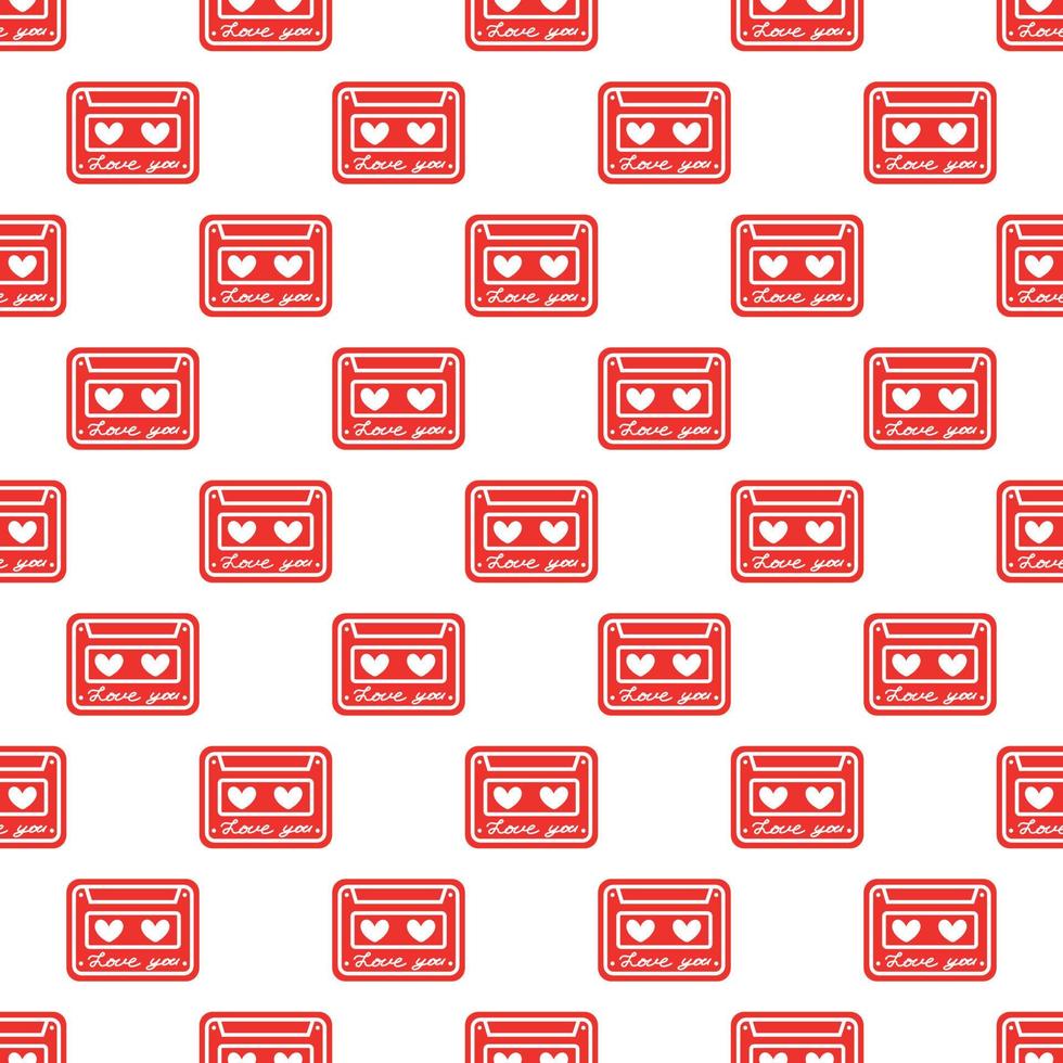 Seamless pattern with cassette and hearts. Design for Valentines Day vector