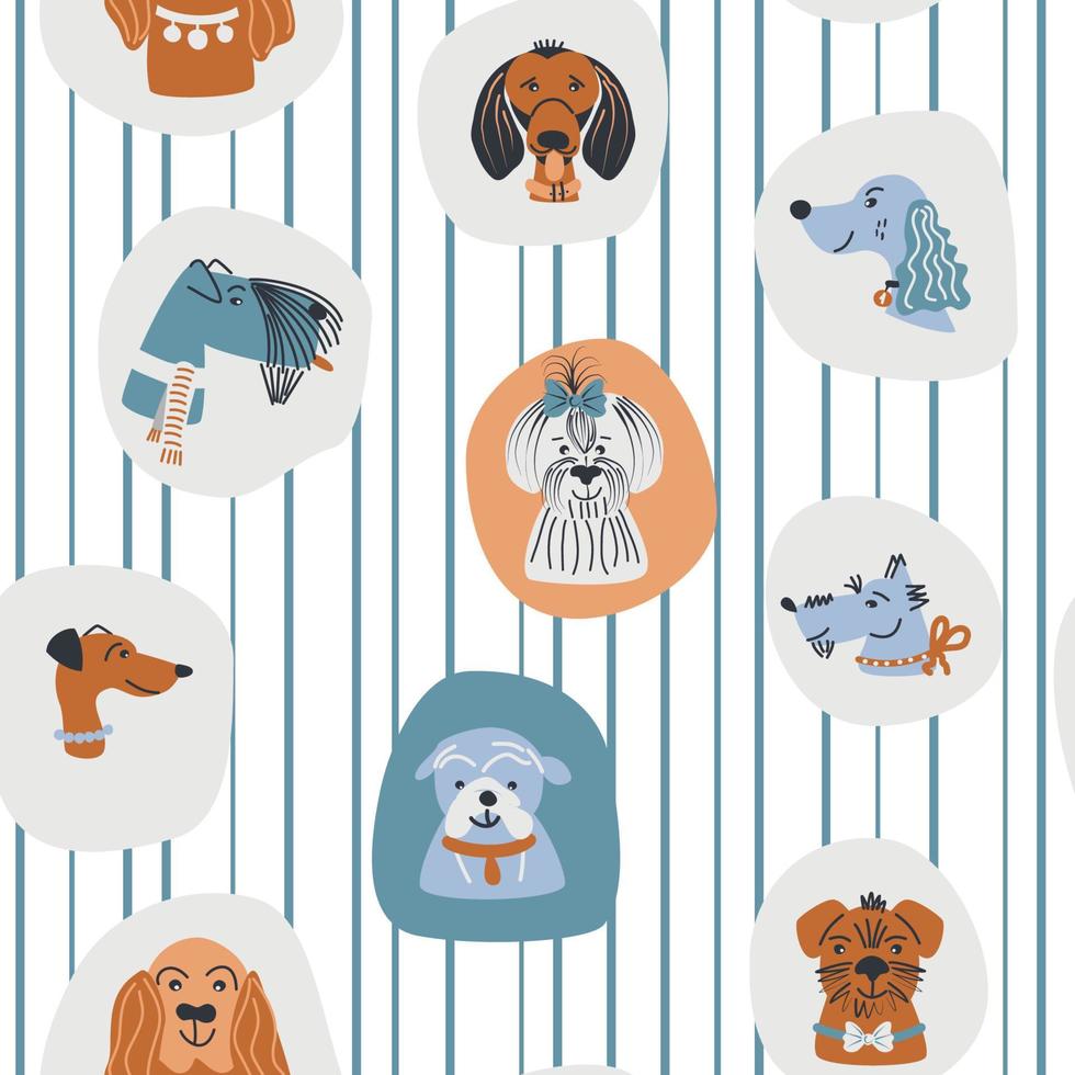 patrón impecable con lindos perros y rayas. para niños y mascotas. ilustración vectorial vector