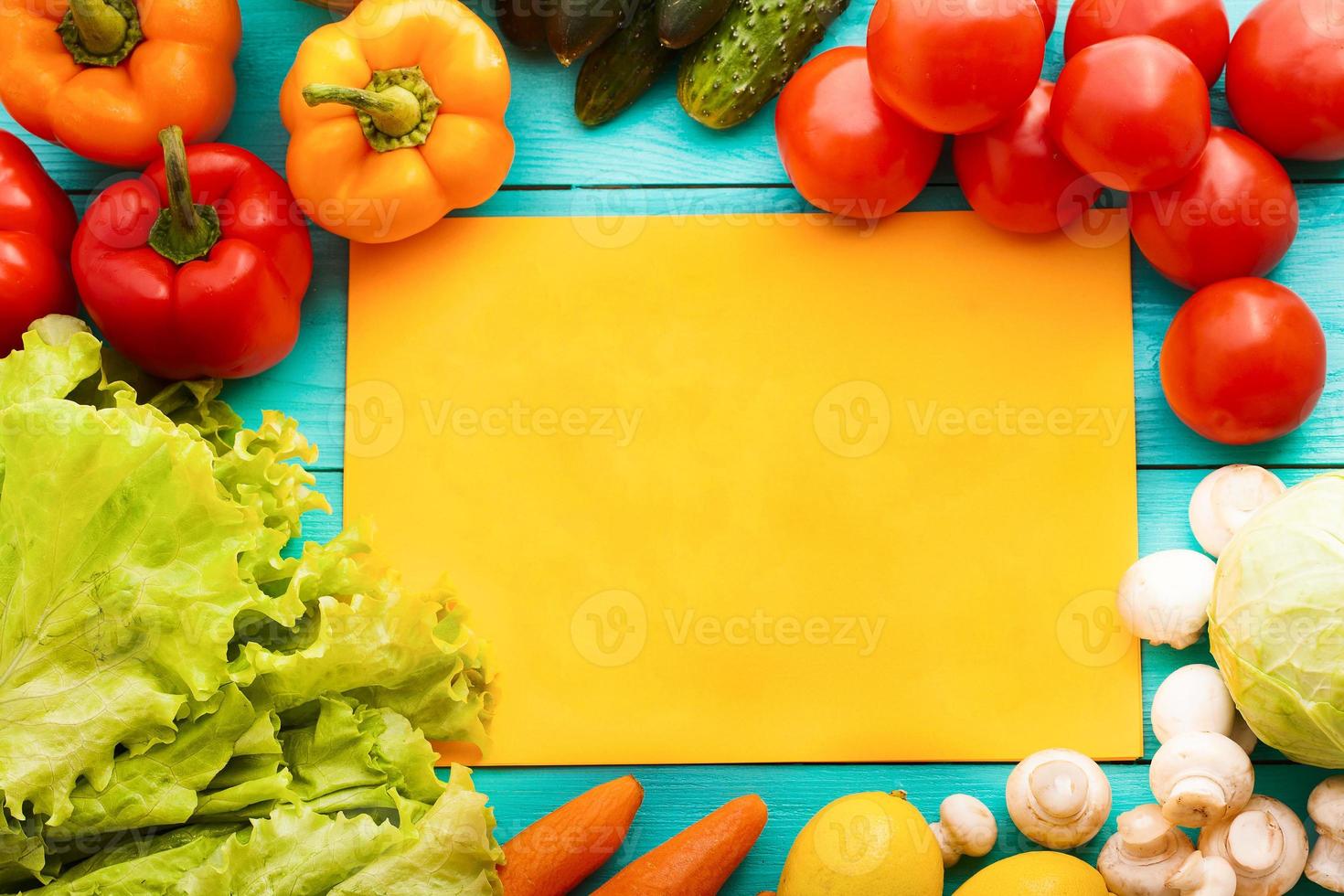 Frame of vegetables with orange copy space. Top view and selective focus photo