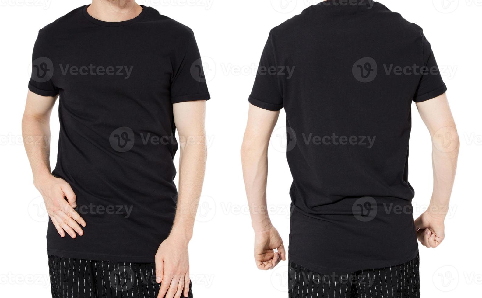 Close up Man black tshirt collage front and back isolated background photo