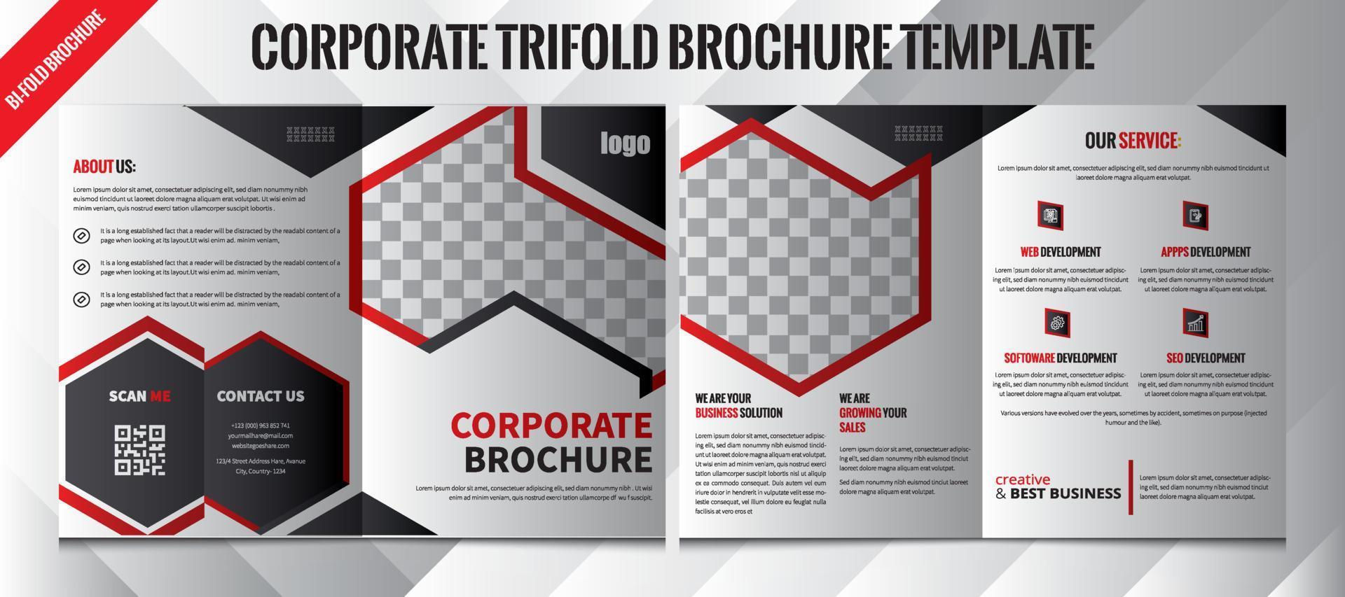 Corporate business bifold brochure design template Premium, Brochure Pack A4 with Bifold Leaflet, Expectations Conference Brochure Design, Landscape Bi-Fold Brochure Mock-Up, Company profile brochure. vector