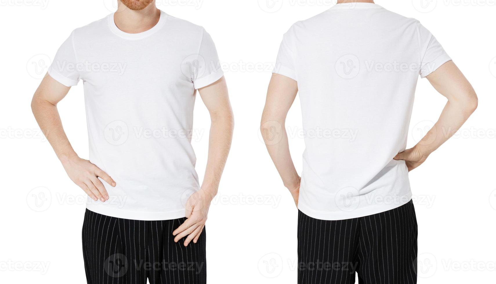 asian man and in white T-shirts isolated on white background, man in blank t shirt mockup copy space photo