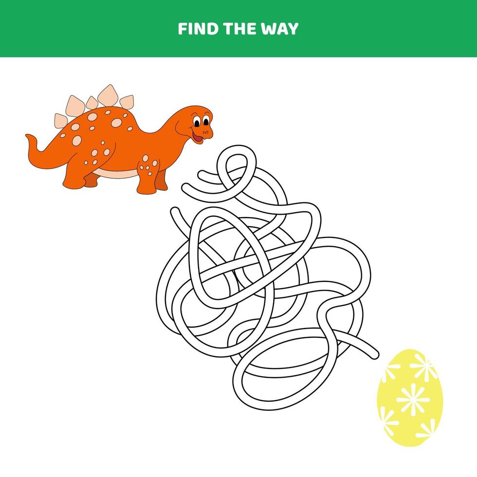 Find the way with a cute baby dinosaur. Game for kids. vector