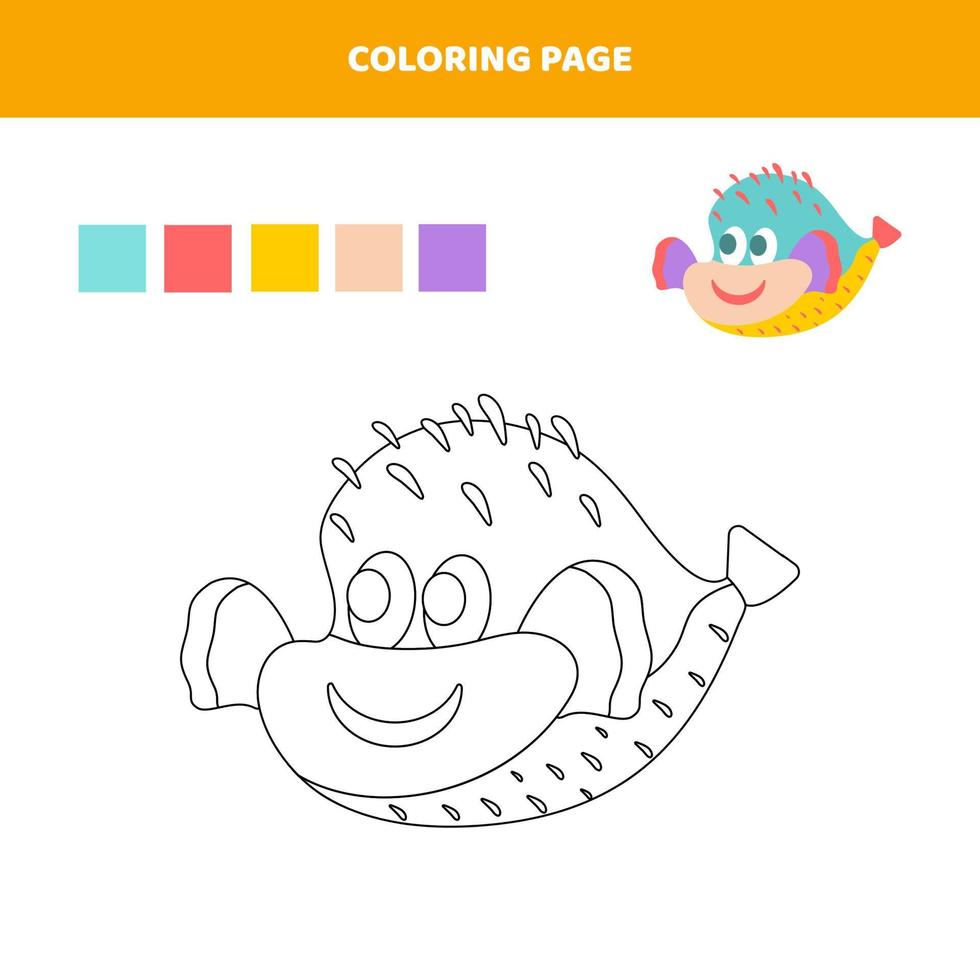 Coloring page for kids with cute fish. vector