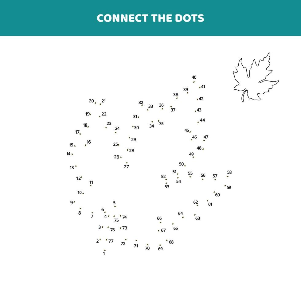conecta los puntos para una hoja de arce. vector
