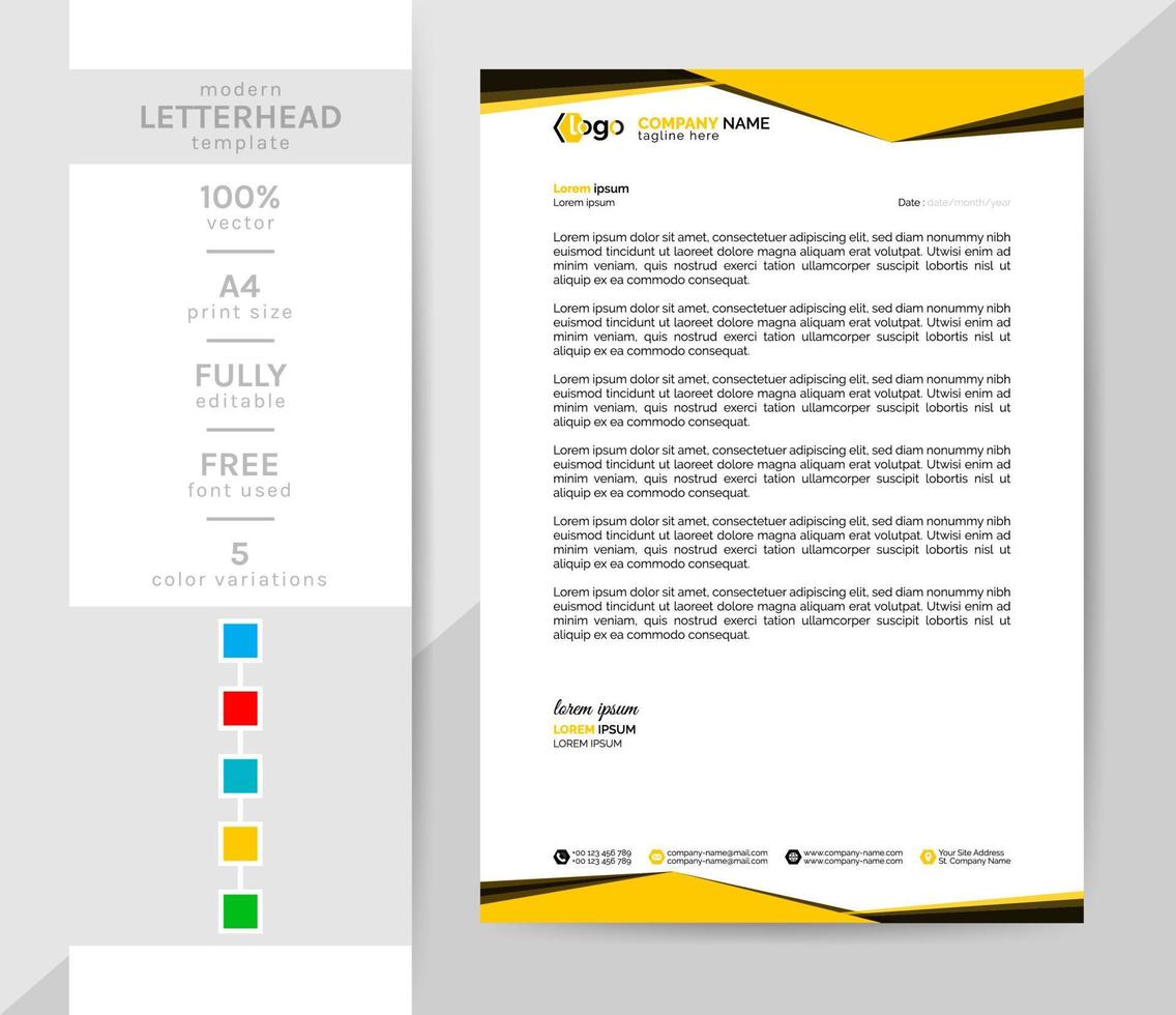 A4 size Business letterhead template. This modern creative and elegant letterhead is a must for your office. 2 theme colorwork, black, and others. vector