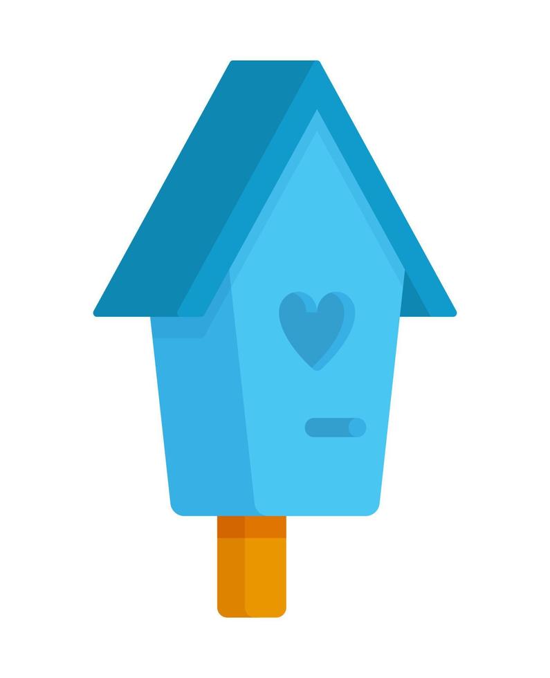 Vector illustration of wooden house. Image of a small wooden bird feeder with a bright blue roof.