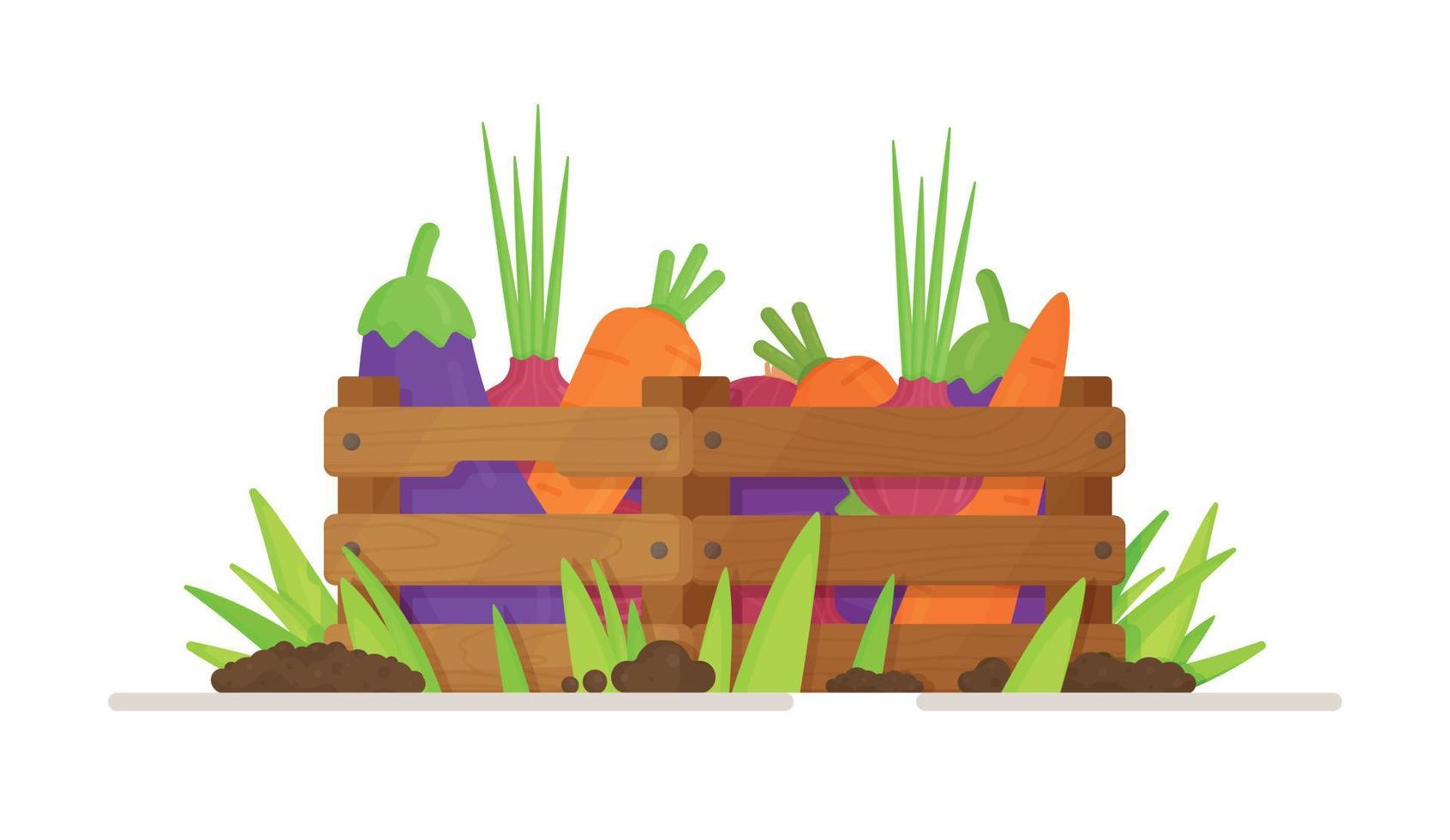 Vector illustration of harvesting in a vegetable garden. Mesh eco bag full of vegetables isolated on white background.