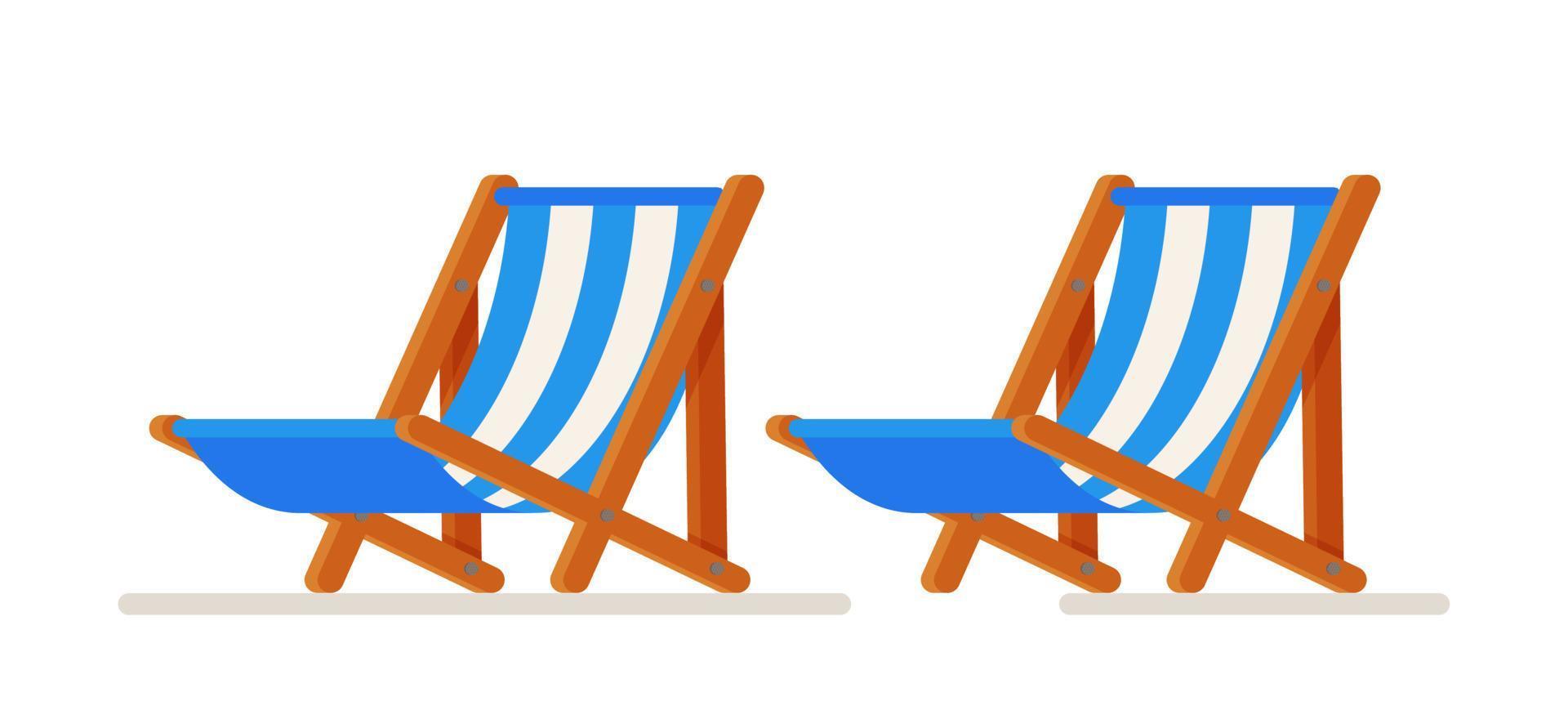 Vector illustration of 2 beautiful striped recliners. Elements of a summer vacation. Isolated illustration, white background