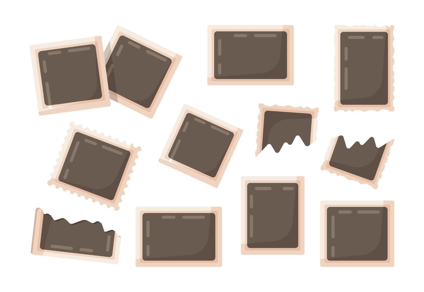 Vector illustration of photo set. Images on the wall, retro memory album. Black blank square
