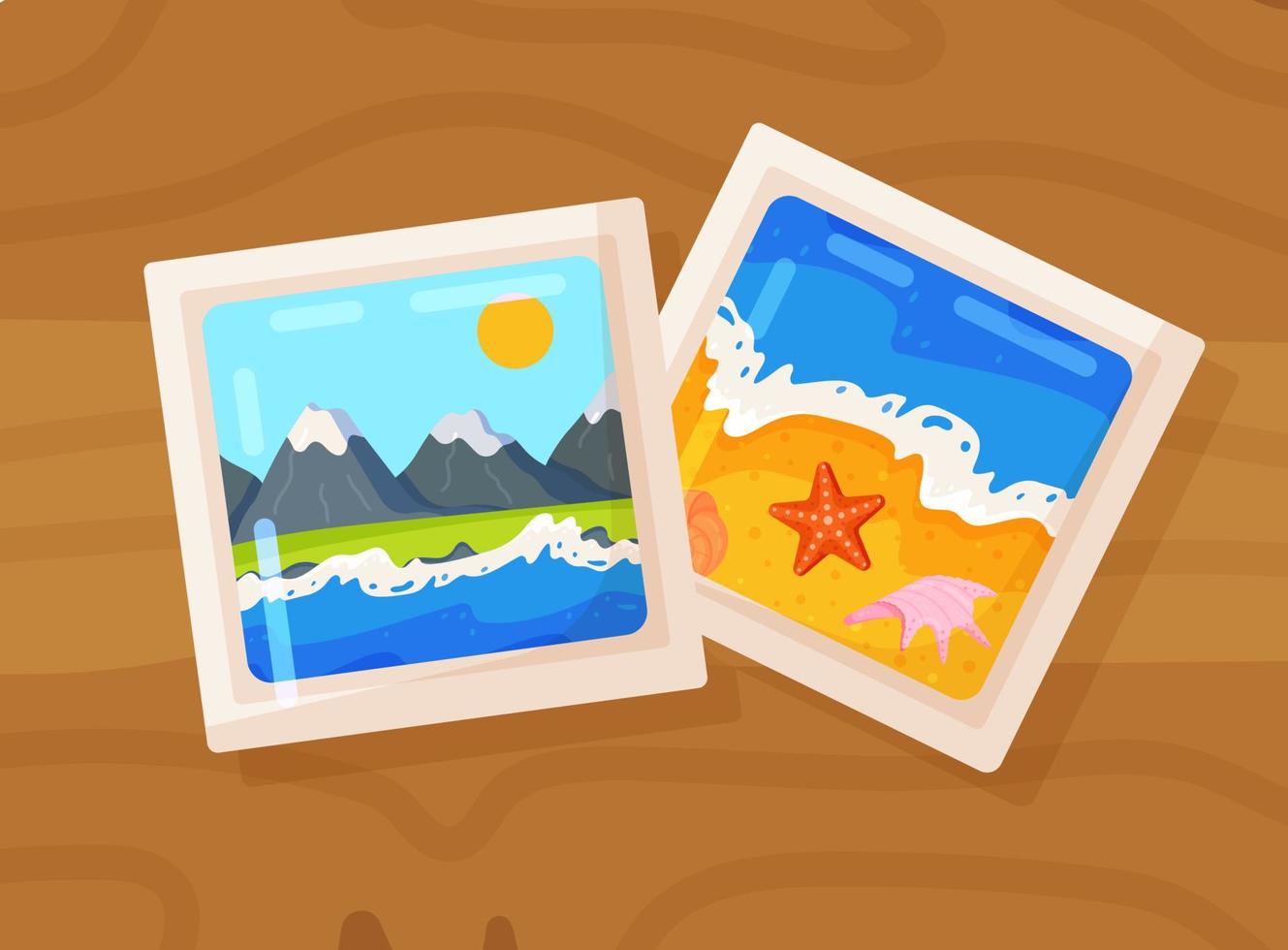 Photo frames with tropical sea, beach and mountains. Vector illustration Picture frame with the sea.