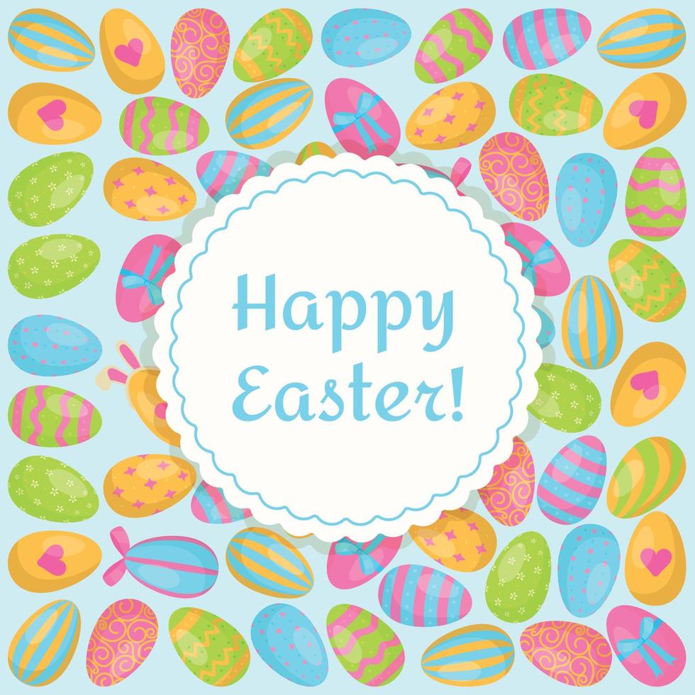 Drawing of Easter eggs. Hello Easter. Vector illustration of holiday egg coloring. Collecting a basket at church.