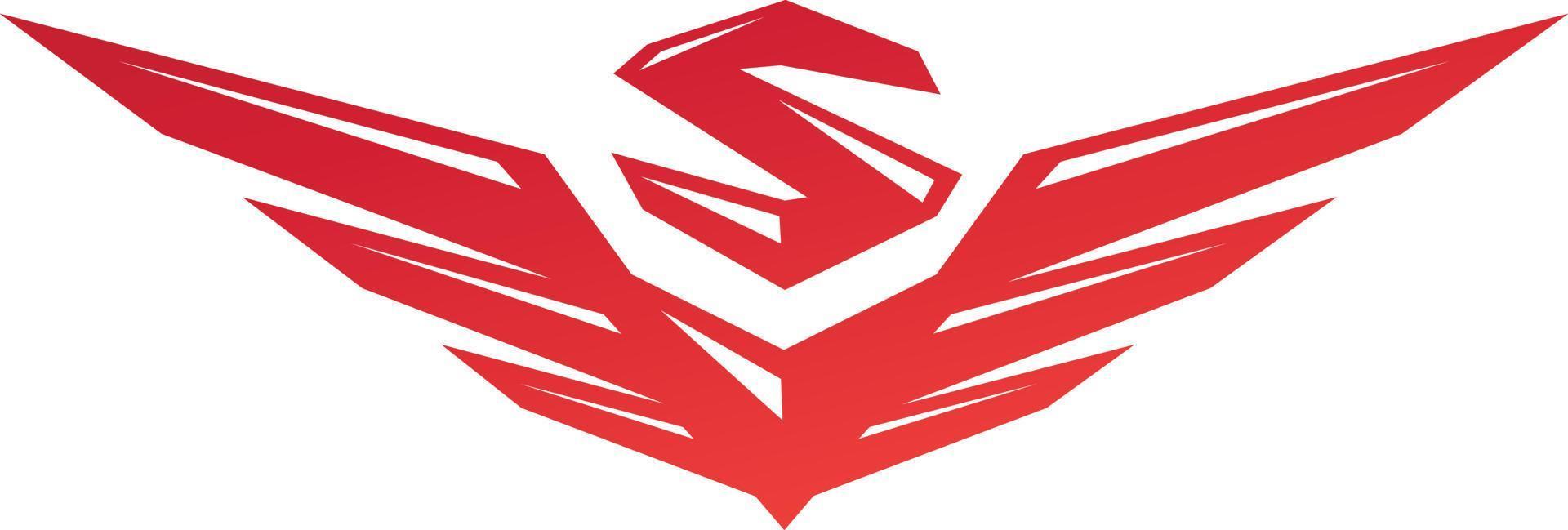 Logo with wings and letter S. Vector flat logo. Sign isolated on white background. Corporate identity. Emblem. Symbol. Stylized object. Gradient.