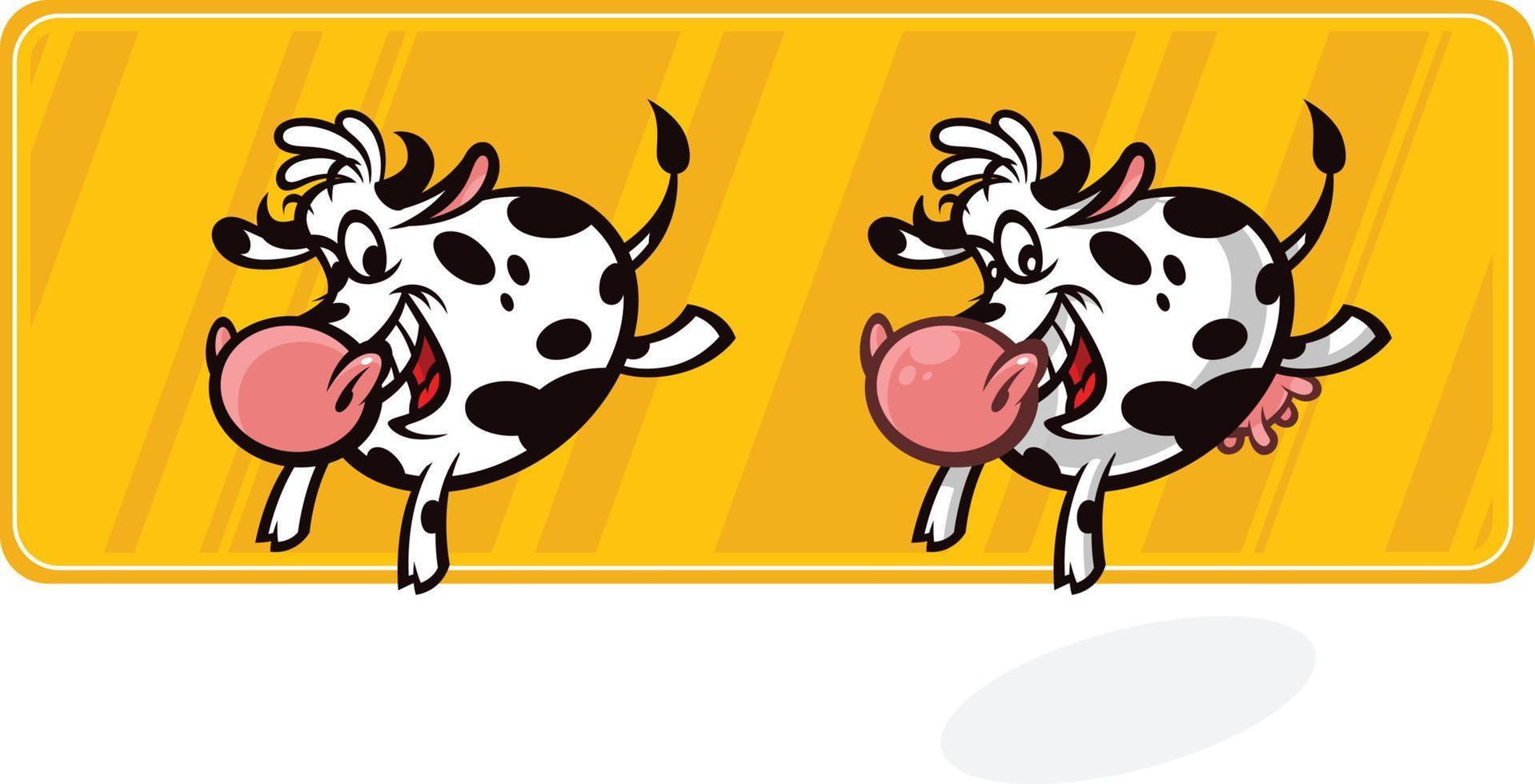 vaca de dibujos animados en un estilo plano. ilustración vectorial, aislado sobre fondo blanco. ilustración de una vaca y un ternero para envasar leche o carne. logo, mascota, símbolo, emblema de la empresa. linda vaca vector