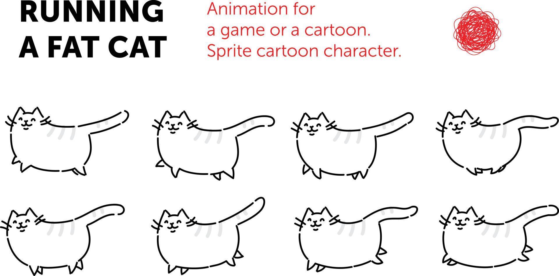 Sprite cartoon character of the cat. Set of different poses of the character. The looped animation of the cat. Animation for a game or a cartoon. A flat illustration on an isolated background. vector