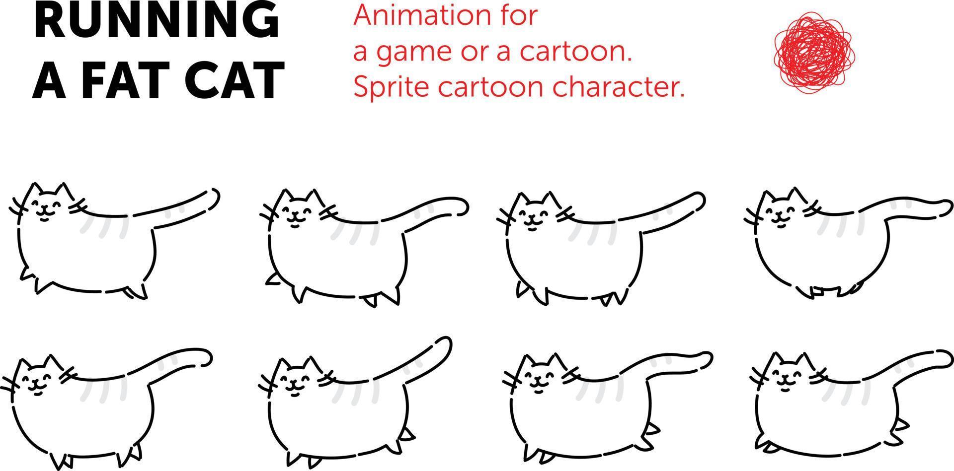 personaje de dibujos animados de sprite del gato. conjunto de diferentes poses del personaje. la animación en bucle del gato. animación para un juego o una caricatura. una ilustración plana sobre un fondo aislado. vector