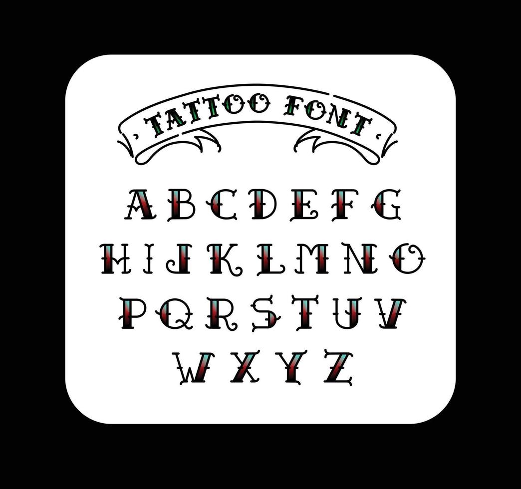 Font in the style of the old school tattoo. Alphabet for tattoos. Contour letters with a fill. A set of letters for tattoos. The flat vector. Letters isolated on white background. vector